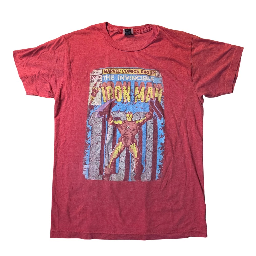 Y2K Marvel‎ Men Iron Man Invincible Comic Issue 100 Graphic T-Shirt Red Sz Med